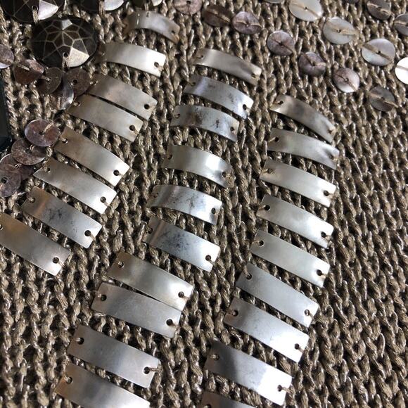 Vertigo Paris Top Womens L Tan Open Knit Embellished Tunic Tank Boho Festival - Picture 7 of 16